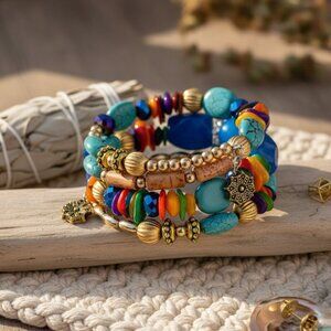 Handmade Wrap Around Beaded Colorful Fashion Bracelet Trendy Boho-Chic